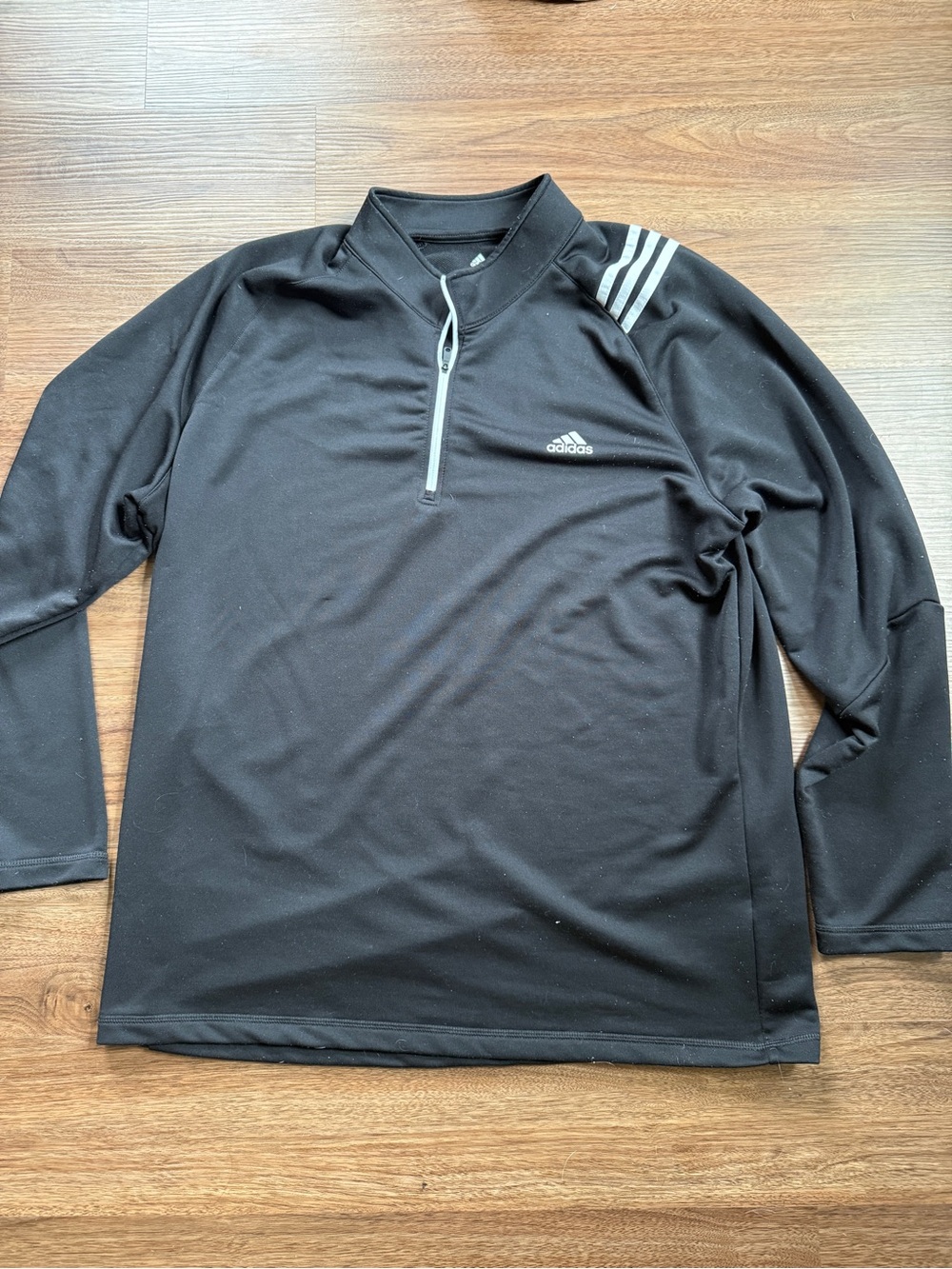adidas Black Quarter-Zip Pullover with White Shoulder Stripes
